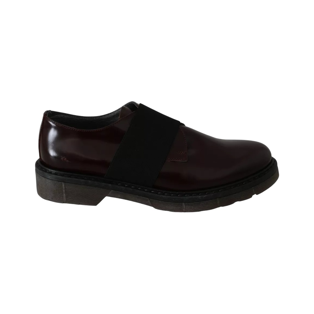 Dark Brown Leather Elastic Strap Shoes