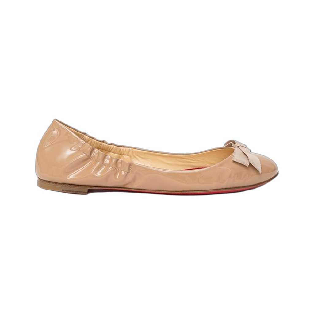 Beige Patent Leather Flat Shoe