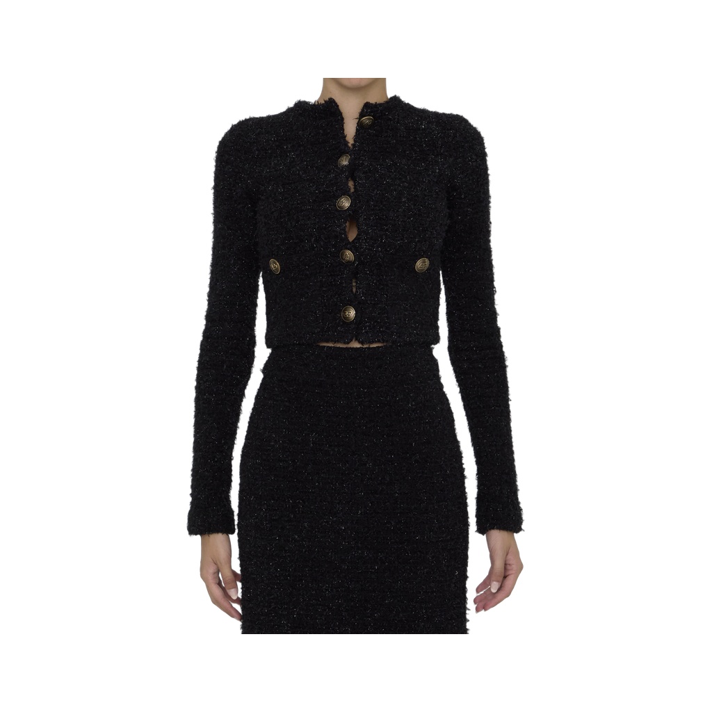 Cropped cardigan in tweed