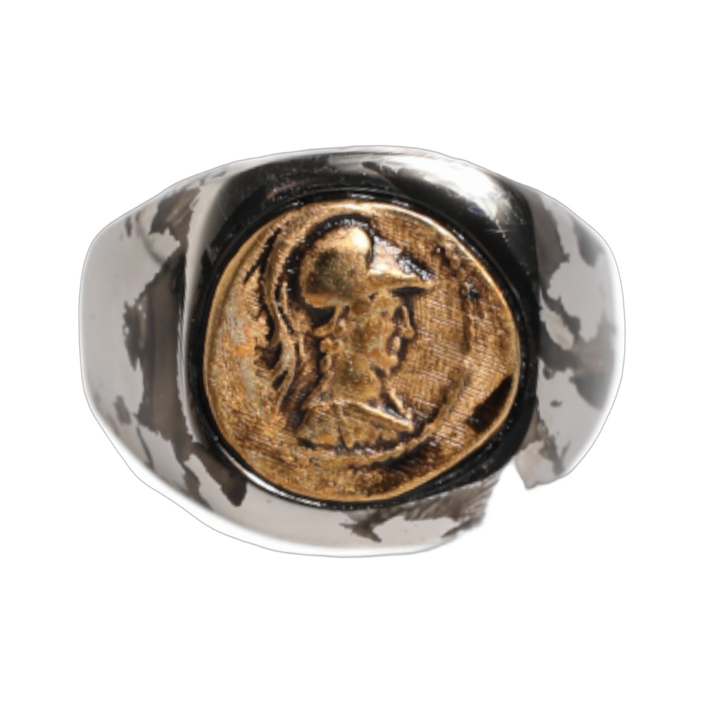 Silver Tone Engraved Two Color Real Brass Ring