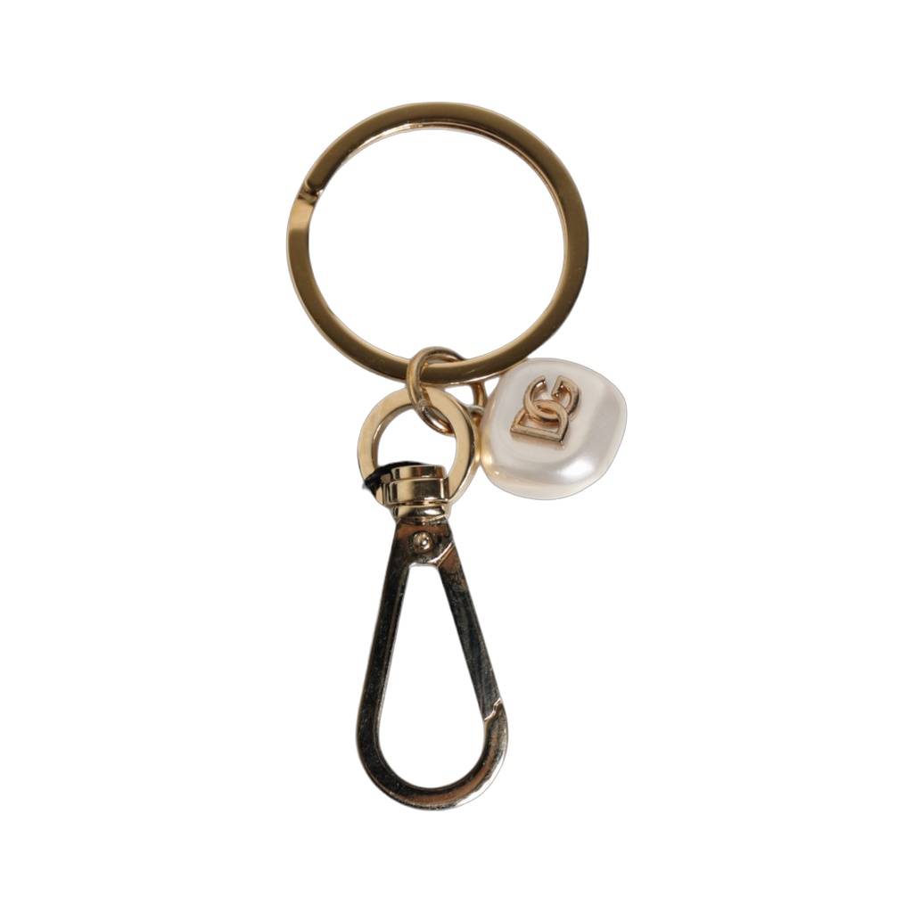 Chic Gold Brass Faux Pearl Letter Charm Keyring Keychain
