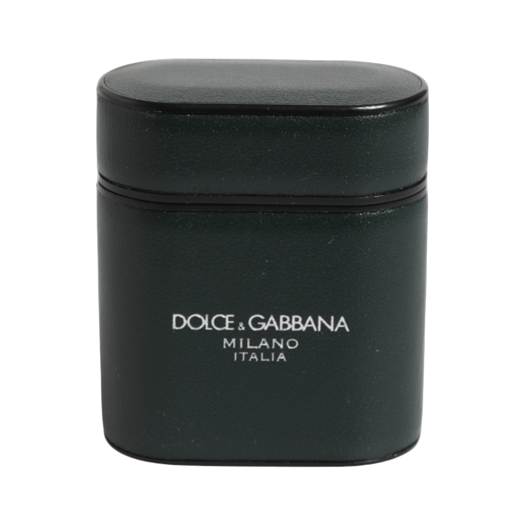 Green Calfskin Leather Logo Print Flip Holder Airpods Case