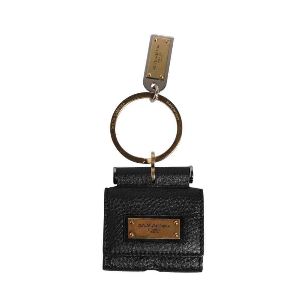 Black Leather Strap Gold Metal Logo Plaque Airpods Case