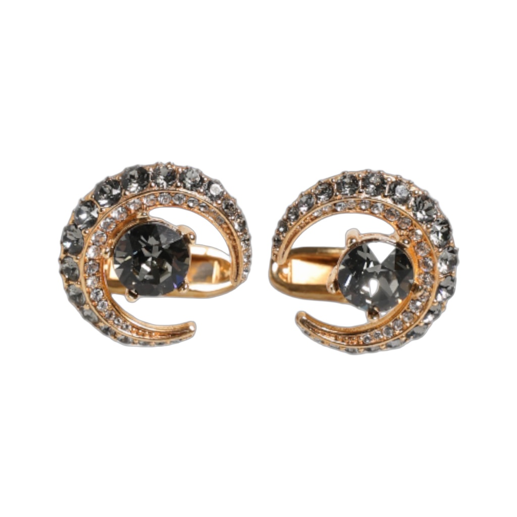 Brass Gold Black Crystal Luna Cufflink