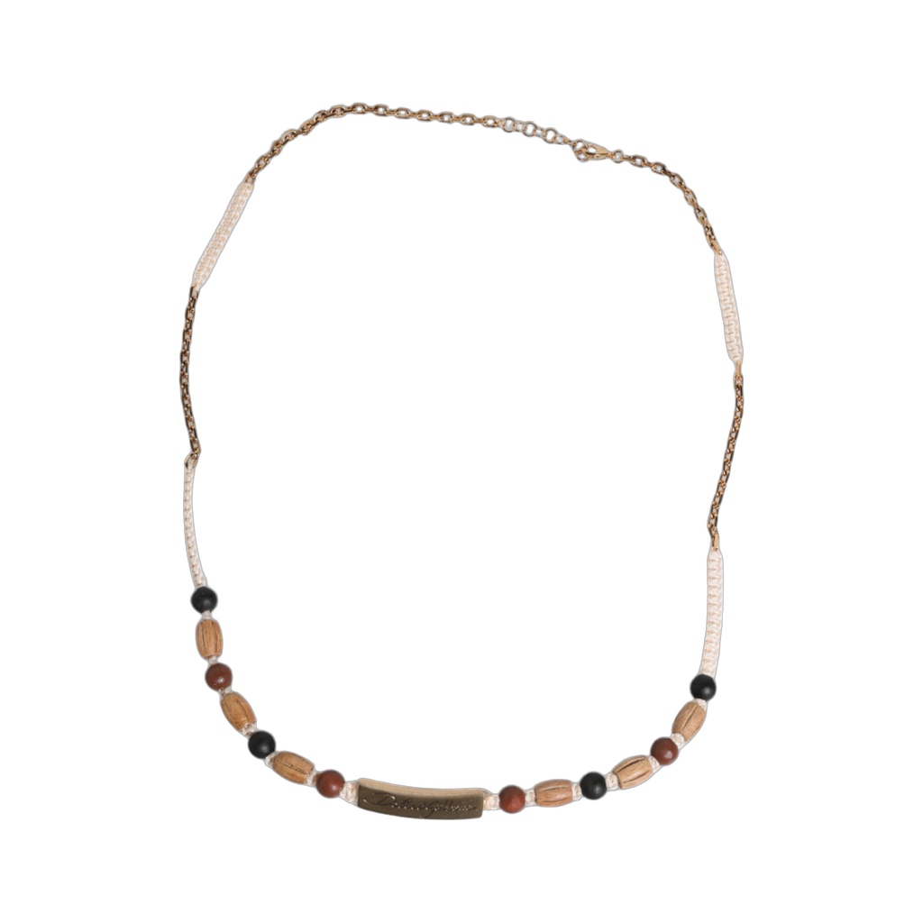 Black Gold Wooden Beaded Logo Pendant Necklace