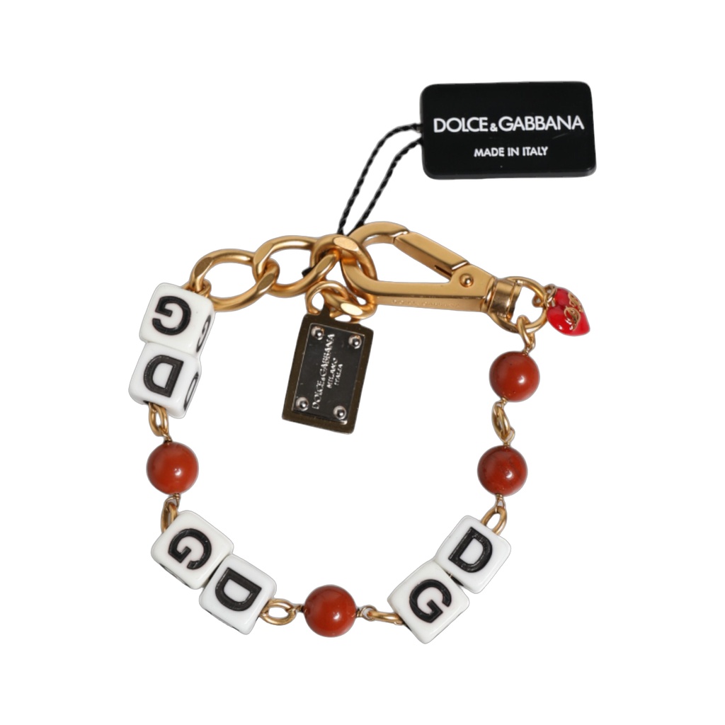Multicolor Gold Tone Brass Chain DG Logo Dice Bracelet