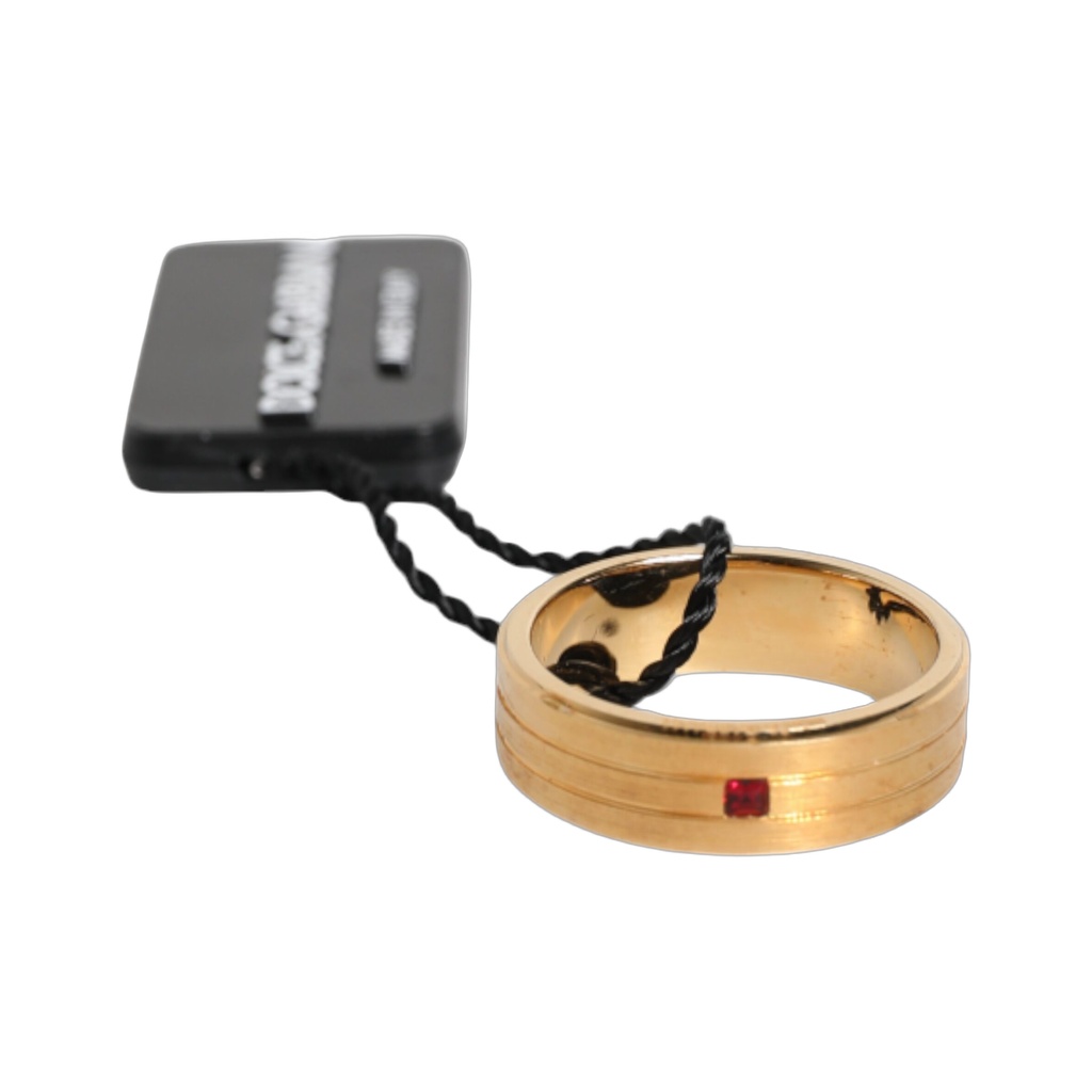 Gold Tone Brass Red Crystal DG Logo Ring
