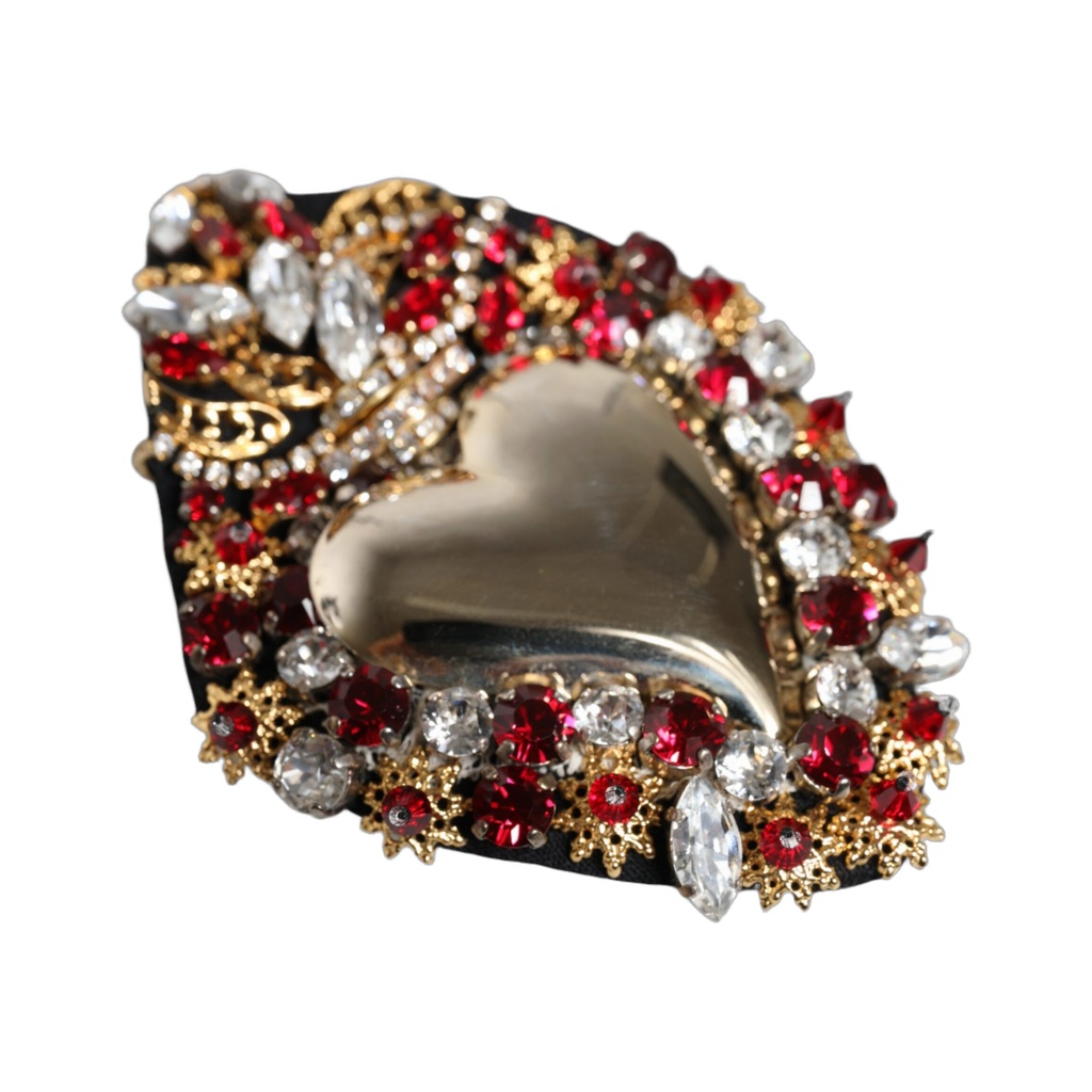 Gold Tone Brass Sacred Heart Crystal Embellished Brooch