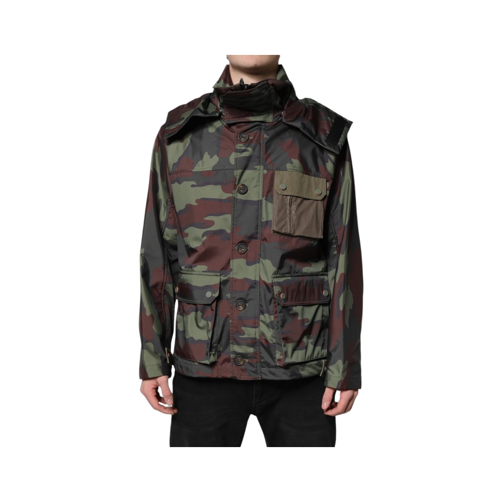 Multicolor Camouflage Button Hooded Jacket