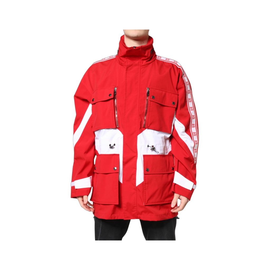Red White Nylon Full Zip Windbreaker Jacket