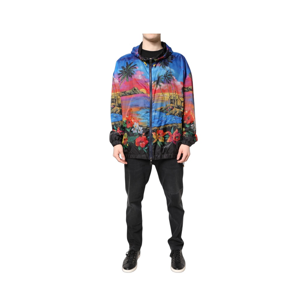 Multicolor Print Hooded Windbreaker Jacket