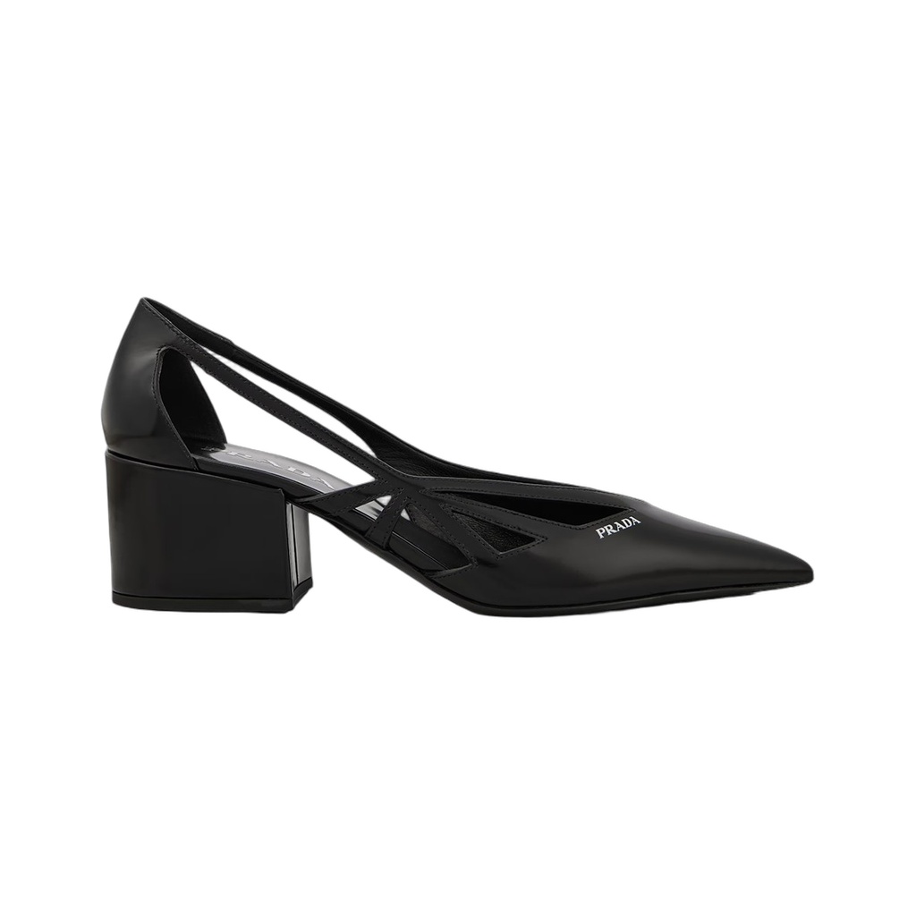 Black Leather Cut-Out Pumps 55