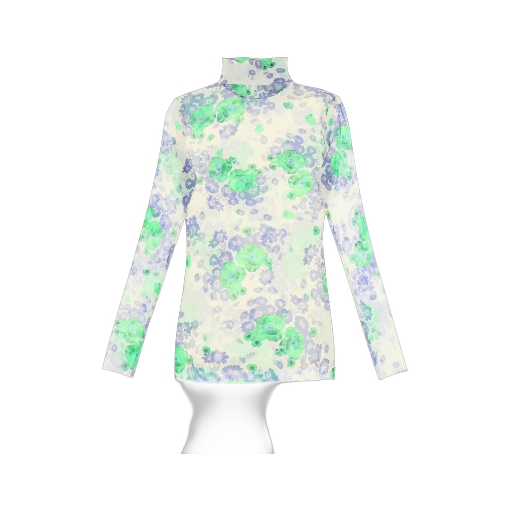 long-sleeved top in mesh with floral pattern